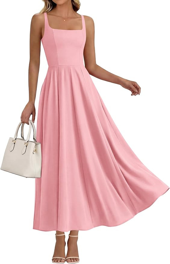 BTFBM Women Summer Square Neck Maxi Dress Spring 2026 Elegant Classy Sleeveless Formal Wedding Gu... | Amazon (US)