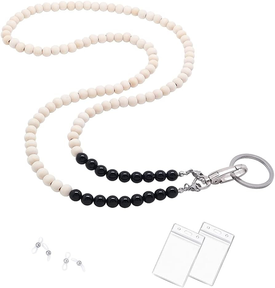 C&L Accessories Lanyards for ID Badges, Beaded Wooden Natural Stone Lanyard for Eyeglass Keys Nec... | Amazon (US)