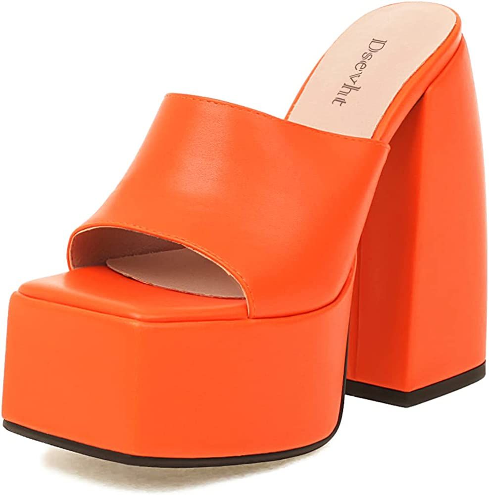 Dsevht Chunky Platform Sandals for Women,Slip On Square Toe Platform Mules with High Heel | Amazon (US)