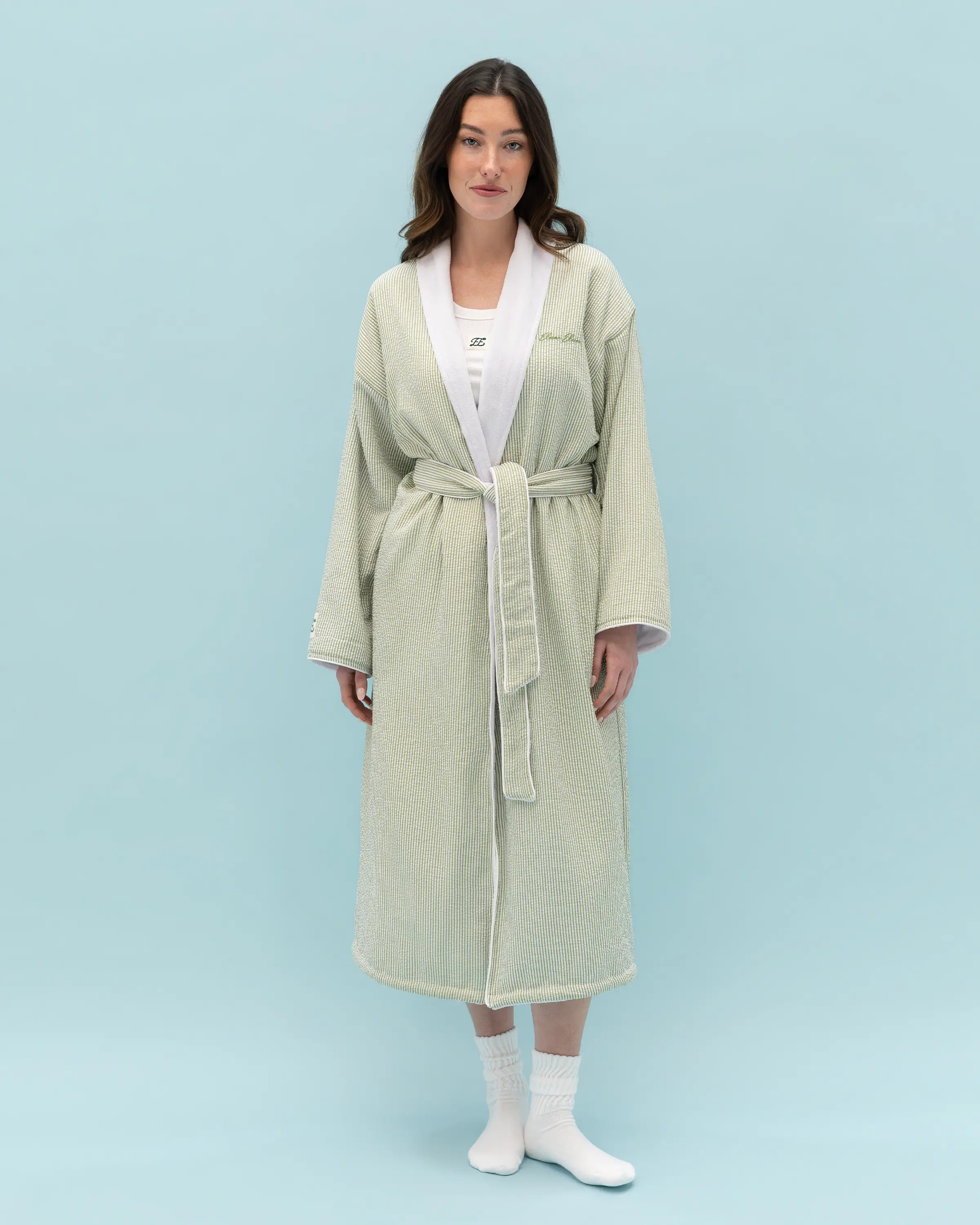 Striped Robe in Green and White Stripe | Eleven Eleven