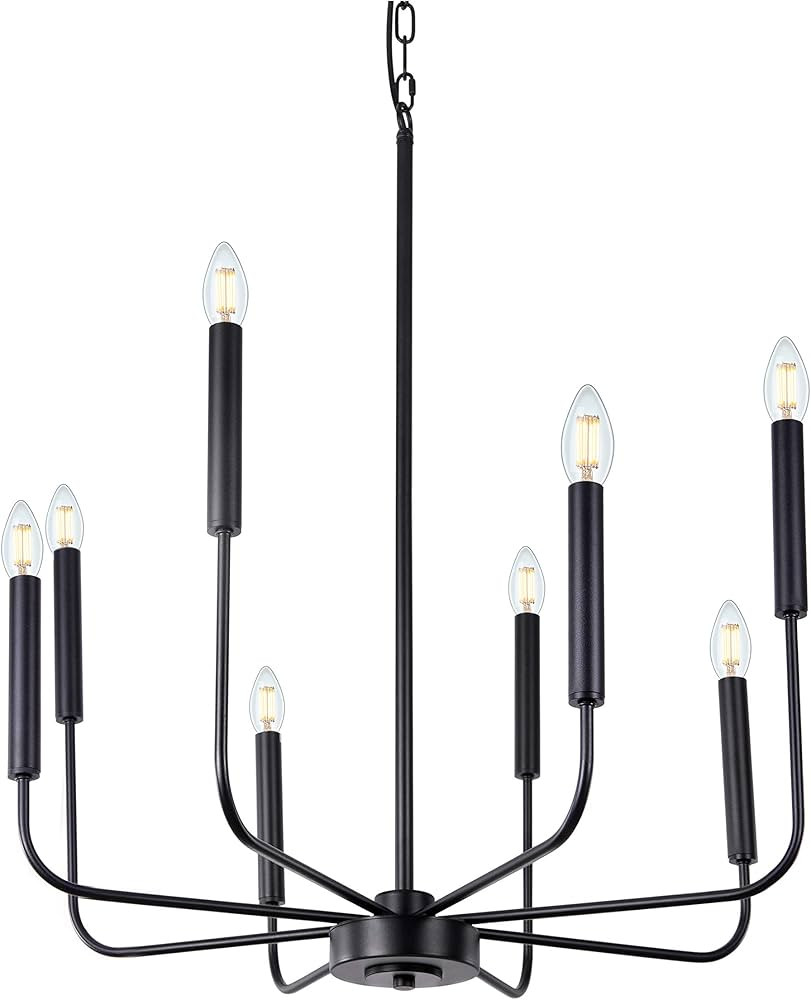 Wellmet Matte Black Farmhouse Chandeliers Light, 8-Light Classic Candle Ceiling Hanging Light Fix... | Amazon (US)
