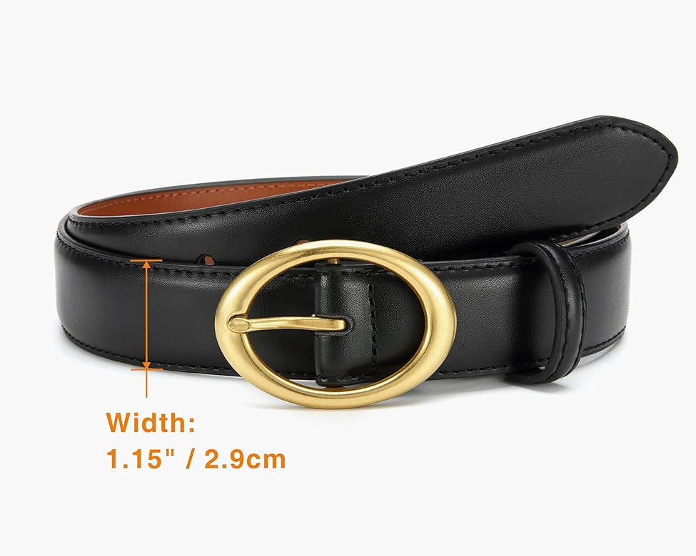 Womens Belts for Jeans, CR Womens Leather Belt with Gold Buckle, 1.15" Width Ladies Casual Belts for | Amazon (US)
