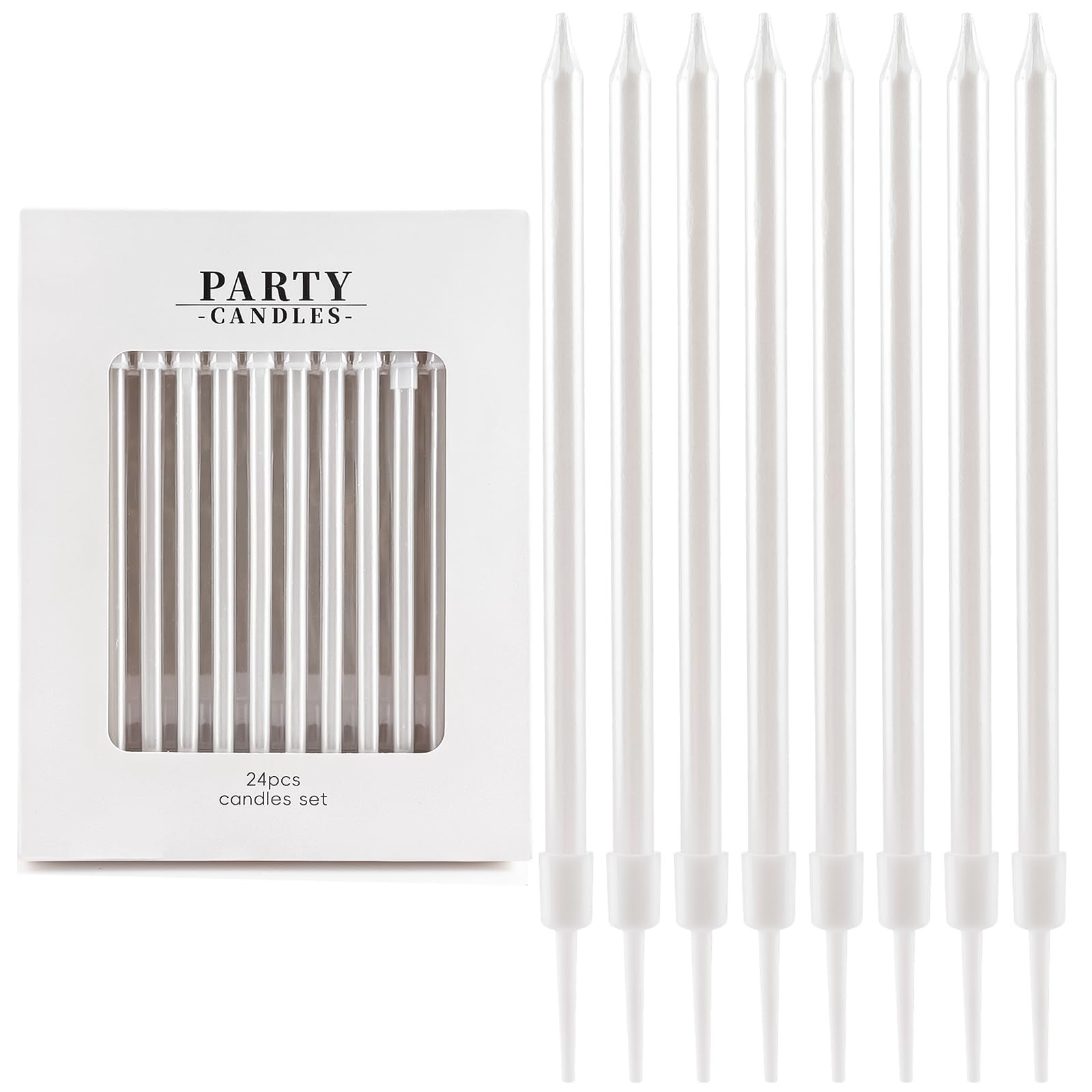 24pcs White Birthday Candles, 10cm Tall Metallic Skinny Cake Candles with Holders, Ideal for Birt... | Amazon (US)