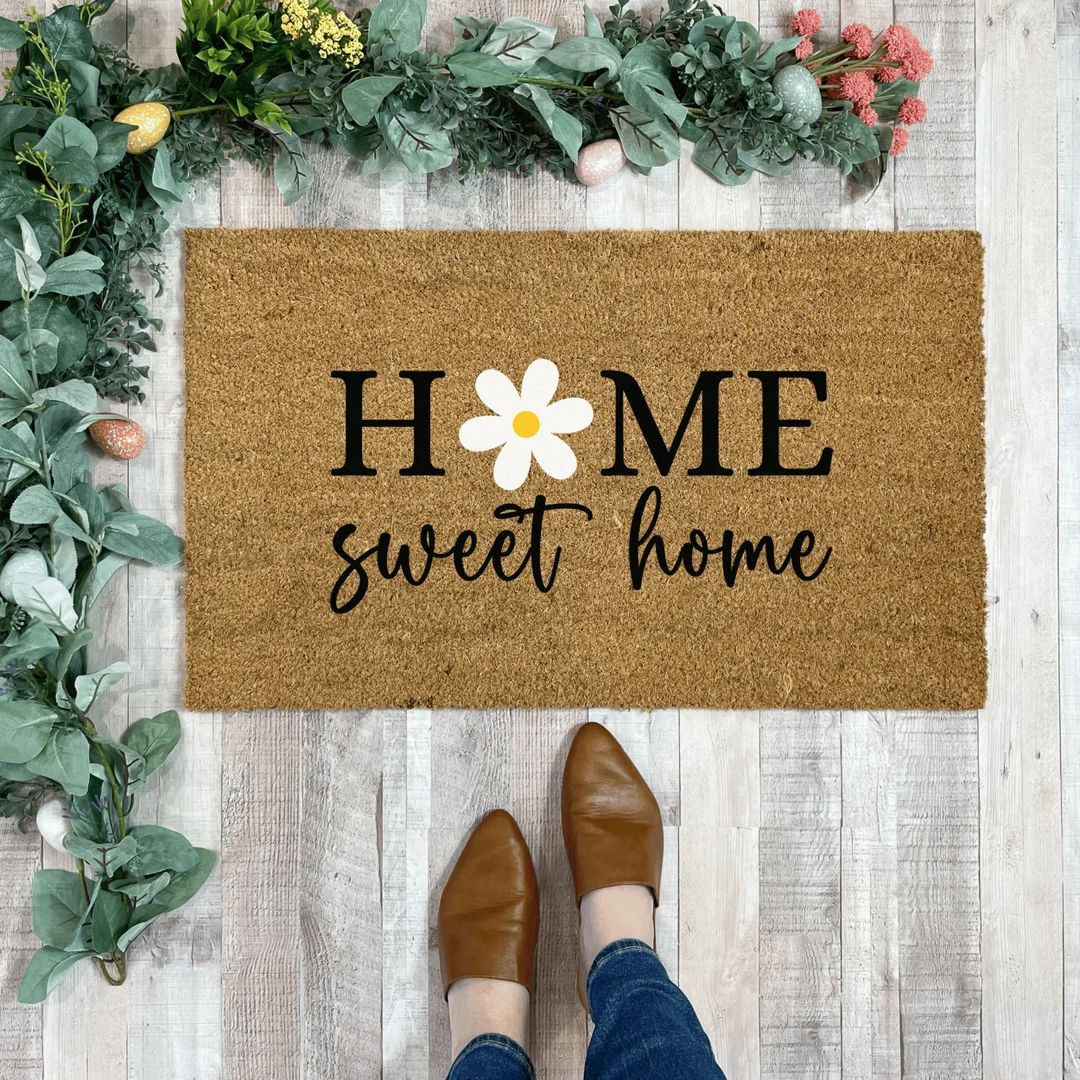 Daisy Doormat, Spring Doormat, Entryway Rug, Home Sweet Home Doormat, Flower Doormat, Floral Door... | Etsy (US)