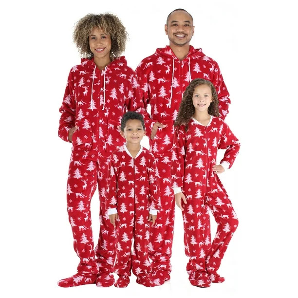 SleepytimePjs Family Matching Fleece Cranberry Deer Onesie Hooded Footed Pajama - Walmart.com | Walmart (US)