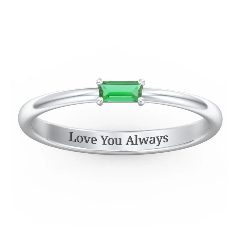 Engravable Baguette Ring with East-West Setting and Blue Sapphire (Simulated) Stone | Jewlr