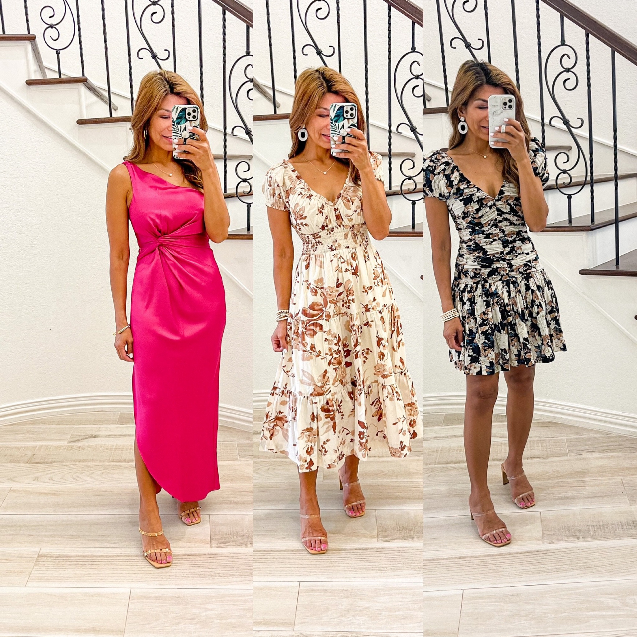 Wedding guest dresses currently on sale 
Dresses 1 & 2 in Xs petite length 
Dress 3 in XS regular length
Wearing pasties in Dress 1 & 3(linked favorite; wearing regular bra in dress 2
All sandals fit tts(Amazon finds)
Chloe bucket bag
Abercrombie style, Special occasion dresses, rehearsal dinner, beach wedding, garden wedding, wedding showers, event dresses

#LTKwedding #LTKsalealert #LTKSeasonal