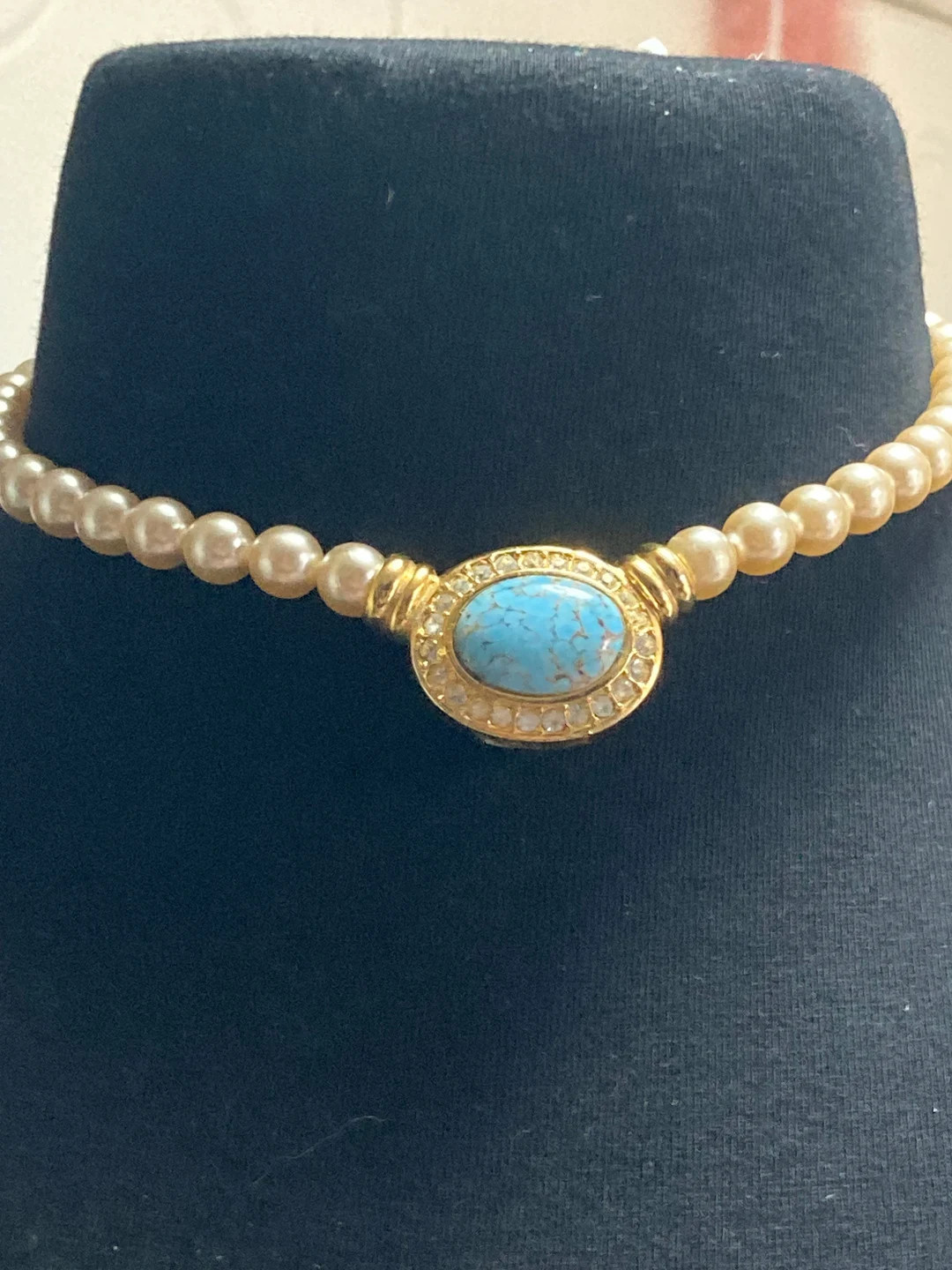 Signed Sphinx Cream Glass Beaded Pearl and Diamanté Necklace - Etsy UK | Etsy (UK)