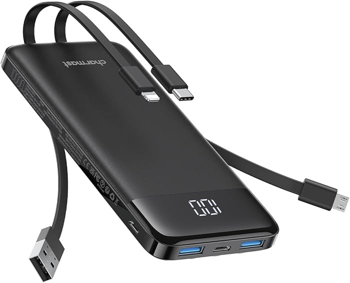charmast Portable Charger with Built in Cables, 10000mAh Slim Power Bank, 15W USB C in&Out Port H... | Amazon (US)
