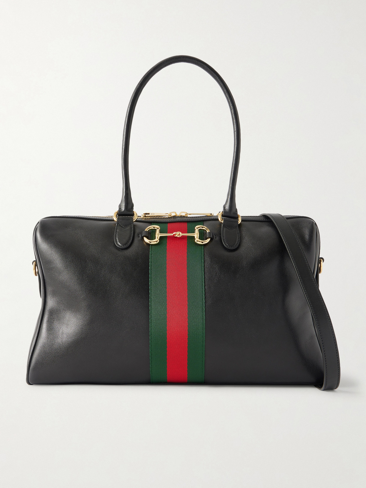 Gucci - Borsetto Large Webbing-trimmed Textured-leather Shoulder Bag - Black | NET-A-PORTER (US)