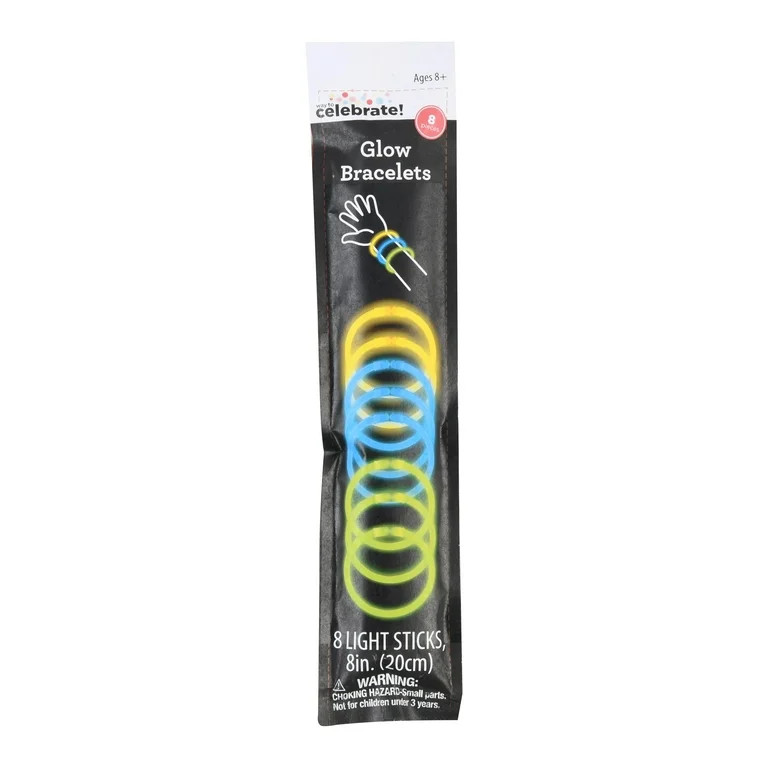 Way to Celebrate! 8ct Glow Bracelets Party Favors, 8in., 2.38in. x 10.51in. x 0.25in., 46Gram | Walmart (US)