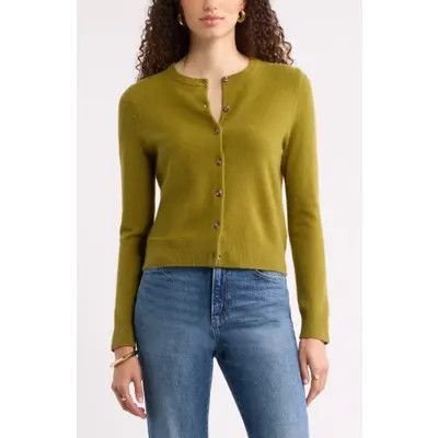 Nordstrom Cashmere Crewneck Cardigan in Pink Boss at Nordstrom, Size X-Small | Nordstrom