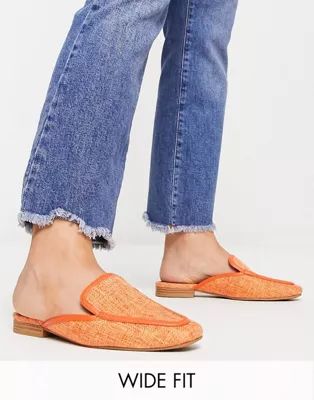 ASOS DESIGN Wide Fit Main-Street flat mules in orange | ASOS (Global)