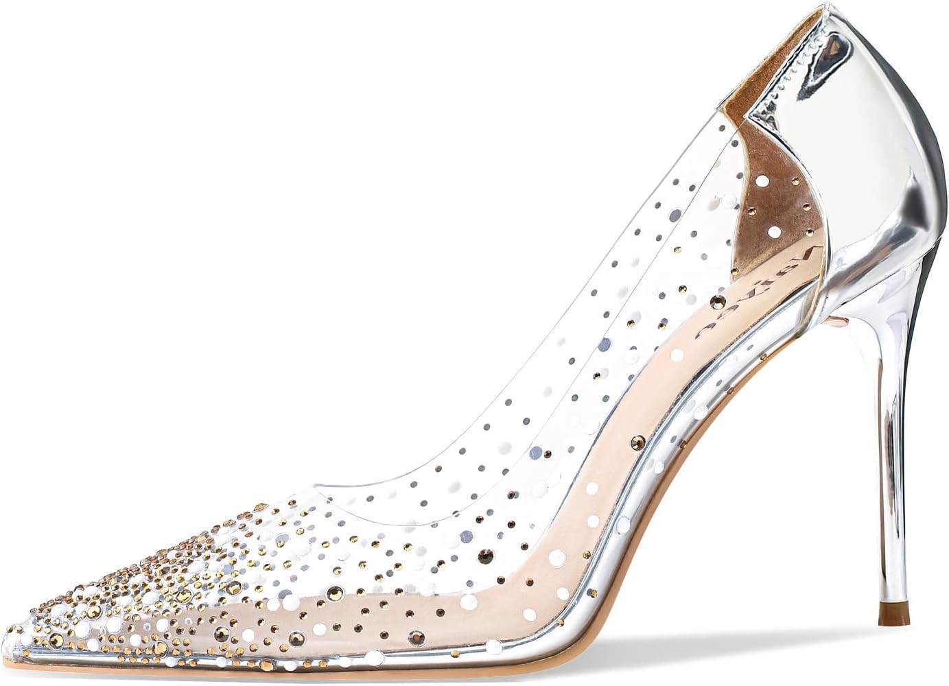 Naiyee Women's High Stiletto Heel, PVC Pumps Crystal Rhinestones 100mm Clear Heels Closed Pointed... | Amazon (US)