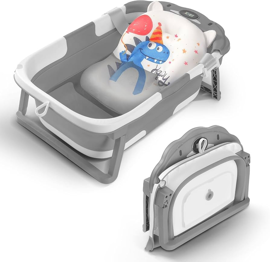 Baby Bathtub,Collapsible Baby Bath Tub with Thermometer & Soft Floating Cushion,Portable Travel B... | Amazon (US)