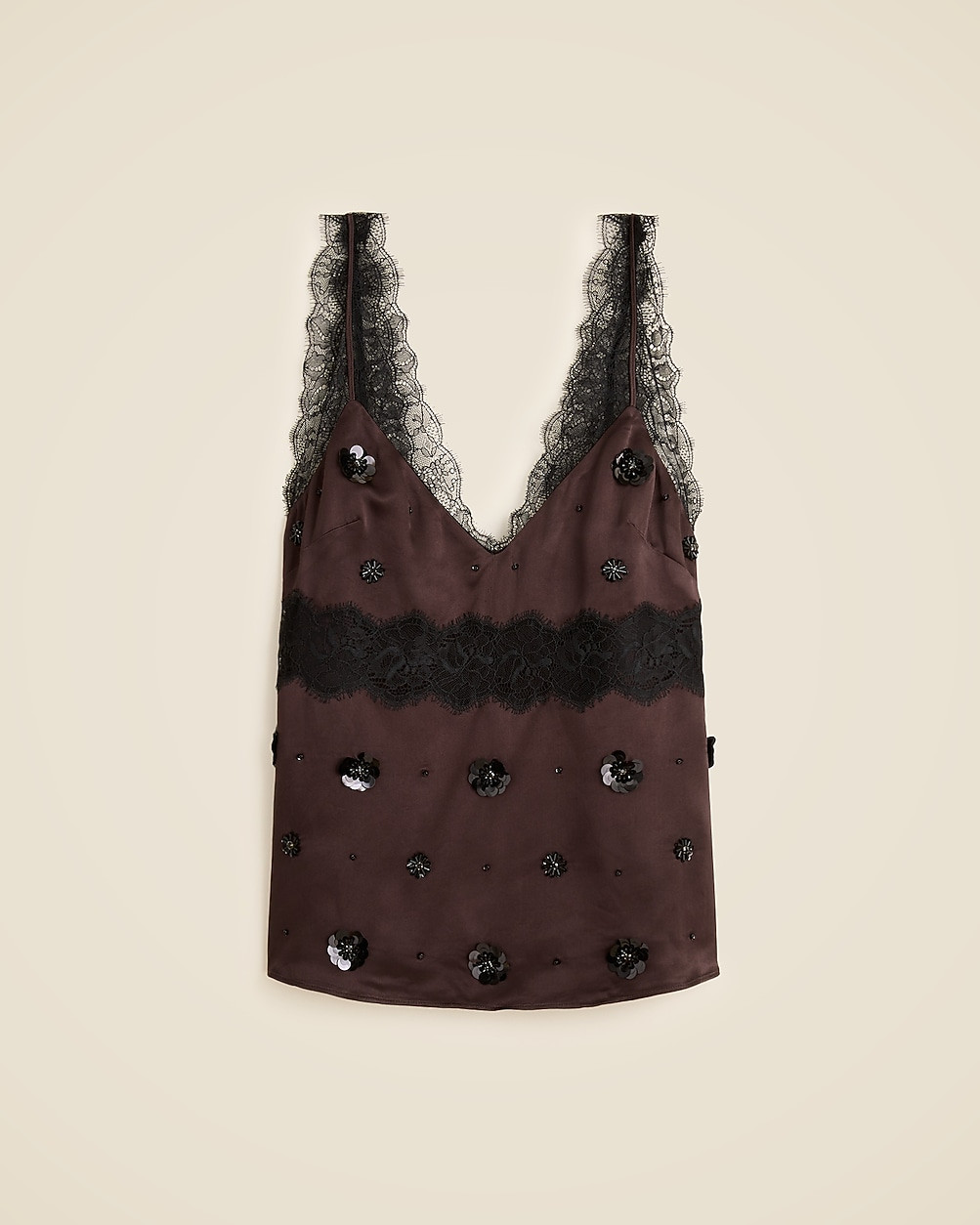 Embellished lace-trim tank top in luster charmeuse | J. Crew US