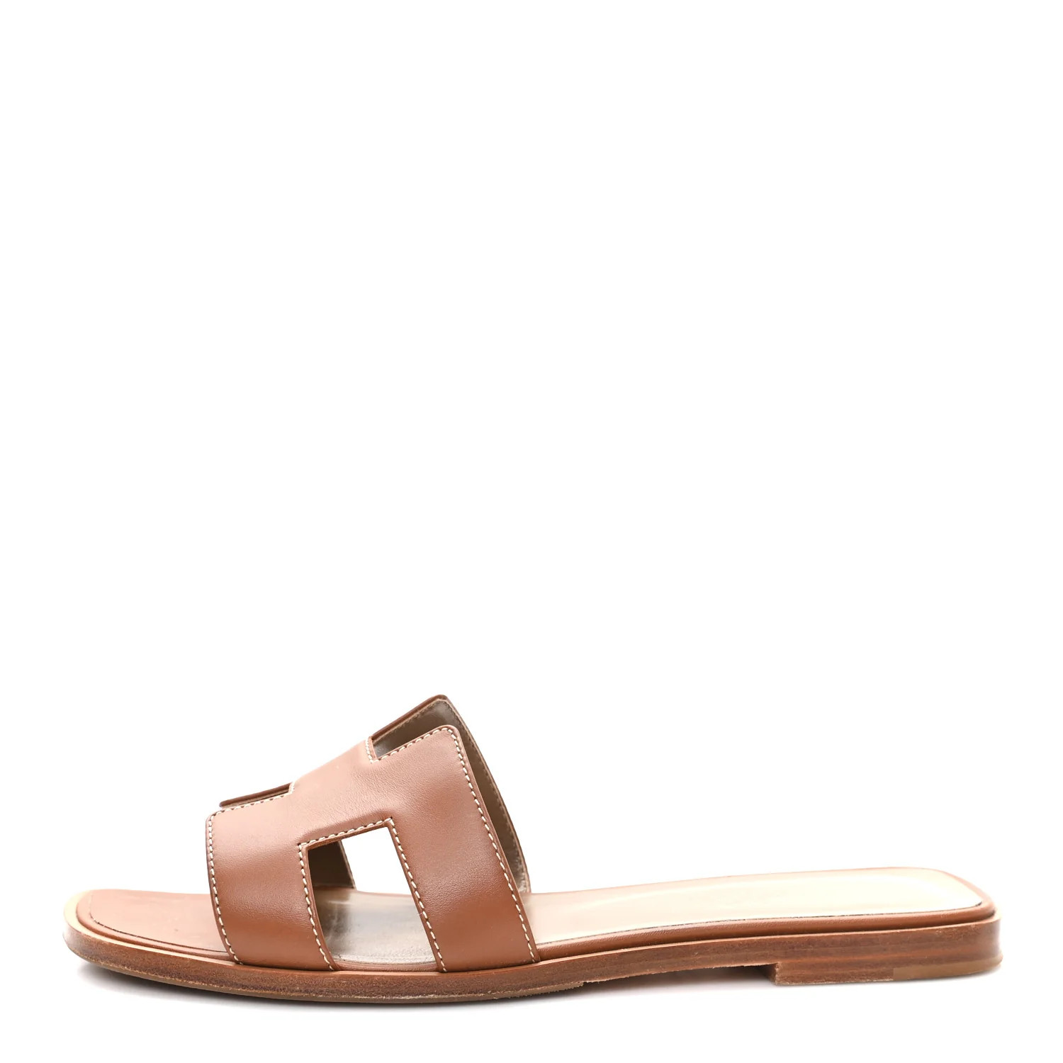 Hermes Box Calfskin Oran Sandals 37.5 Gold 1878411 | FASHIONPHILE (US)