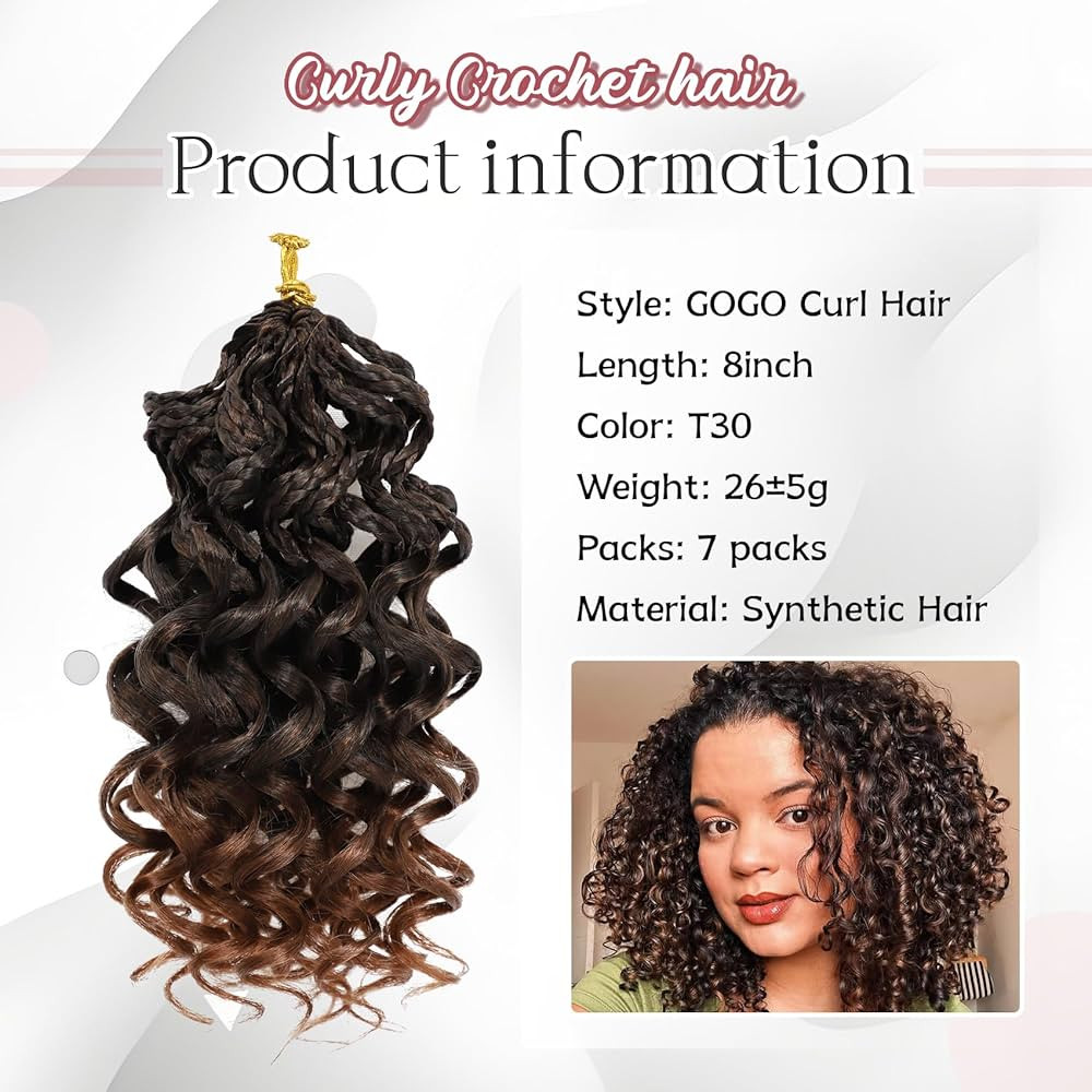 7 Packs Gogo Curl Crochet Hair for Women 8 Inch Pre-Twisted Curly Crochet Hair Pre Looped Deep Oc... | Amazon (US)
