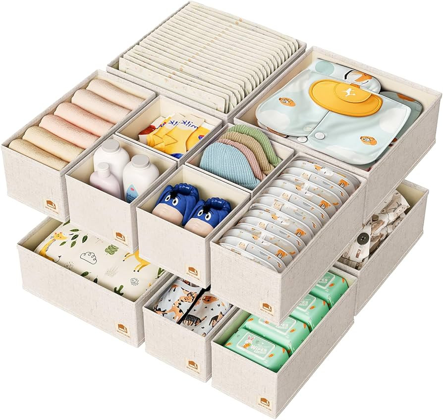 Cotton Linen Drawer Organizer for Baby Clothes, 12Pack Foldable Nursery Dresser Divider, Multi-Si... | Amazon (US)