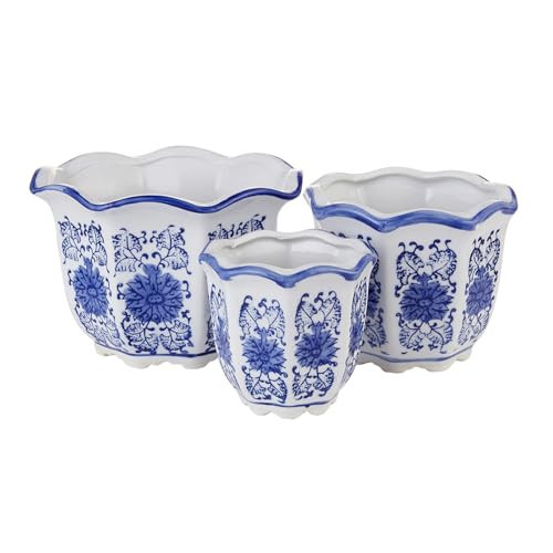 HakkaGirl Ceramic Pots for Plants, Chinoiserie Décor Ceramic Flower Pots Planters for Indoor Plants with Drainage, Blue and White, Set of 3 | Amazon (US)
