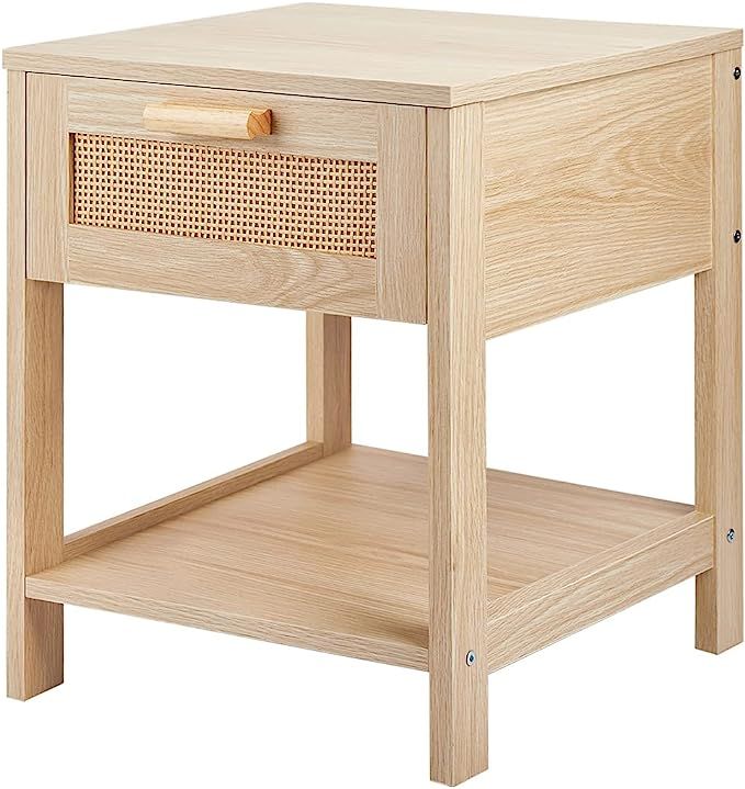 Amazon.com: Rattan Bedside Table,Small Nightstand, GRAFICIAL 1 Drawer Storage and Open Shelf Side... | Amazon (US)