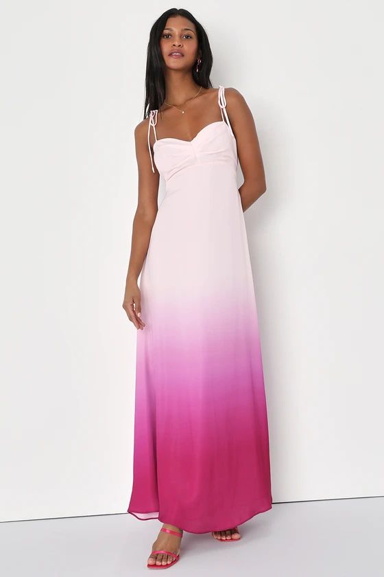 Maximum Allure Pink and Purple Ombre Satin Tie-Strap Maxi Dress | Lulus (US)