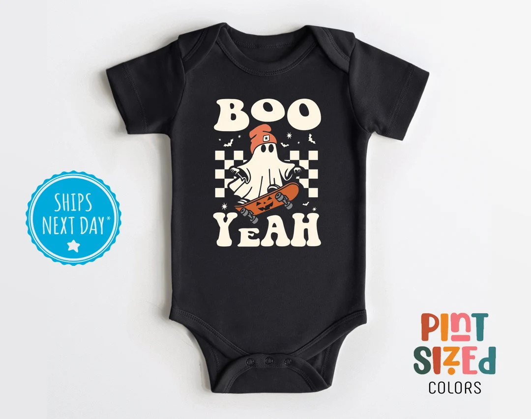 Boo Yeah Baby Onesie® Halloween Ghost Bodysuit Retro Skateboard Baby Onesie® Black - Etsy | Etsy (US)