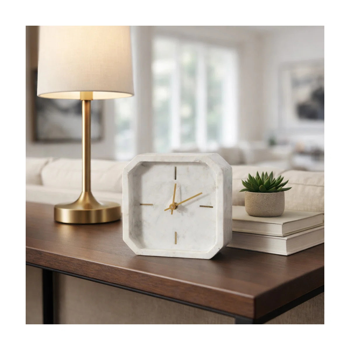 Decorative Octagon Marble Tabletop Clock for Home Decor - Modern Mantel Clock Accent for Shelf, O... | Wayfair North America
