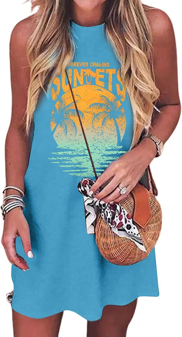 Summer Sundress for Women Graphic Mini Tank Dress Sleeveless Beach Dresses Short Casual Sun Dress... | Amazon (US)