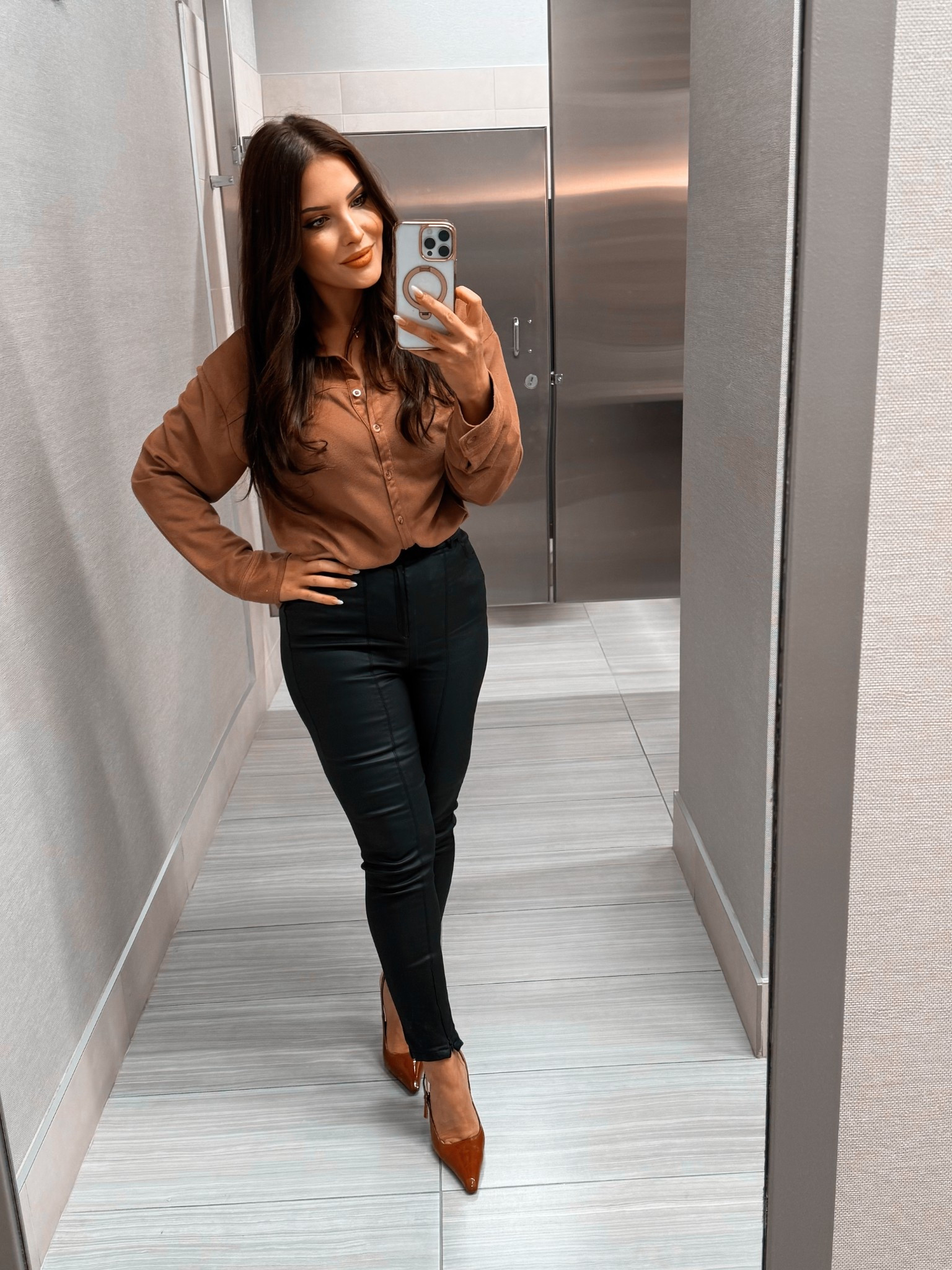 Vici Collection is my go to for classy but trendy pieces I can adjust for a work day and drinks with friends after. This top works for both. It’s suede, super soft, and plays into the whole cowgirl chic trend. These skinny jeggings are no longer available but I’ve linked my favorite black straight leg pant for work here. This top has been on repeat, and these heels dress up everything. It’s the little gold details for me

#LTKWorkwear #LTKPetite #LTKootd