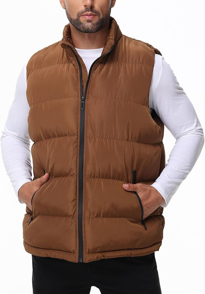 Men's Puffer Vest Winter Zipper Outerwear Vests Warm Water-Resistant Sleeveless Puffy Jackets | Amazon (US)