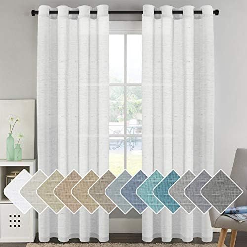 Window Treatments Linen Curtain Panels Open Weave White - Natural Linen Blended Sheer Curtains wi... | Amazon (US)