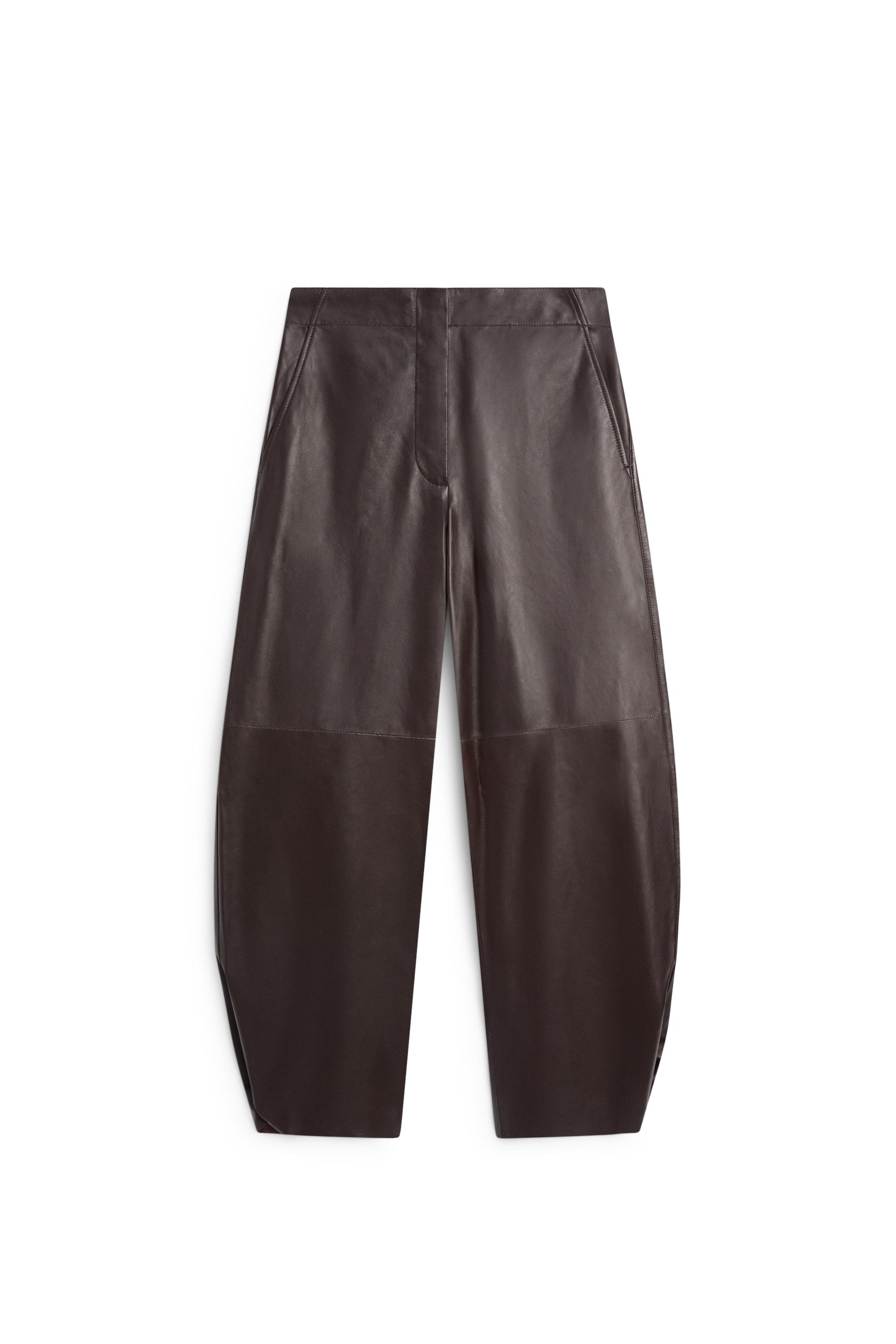 Leather barrel fit pants - BROWN | Massimo Dutti US