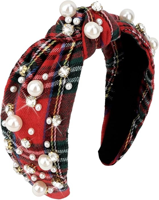 Christmas Headbands for Women Girls, Red Knotted Holiday Headband Cute Plaid Xmas Christmas Hair ... | Amazon (US)