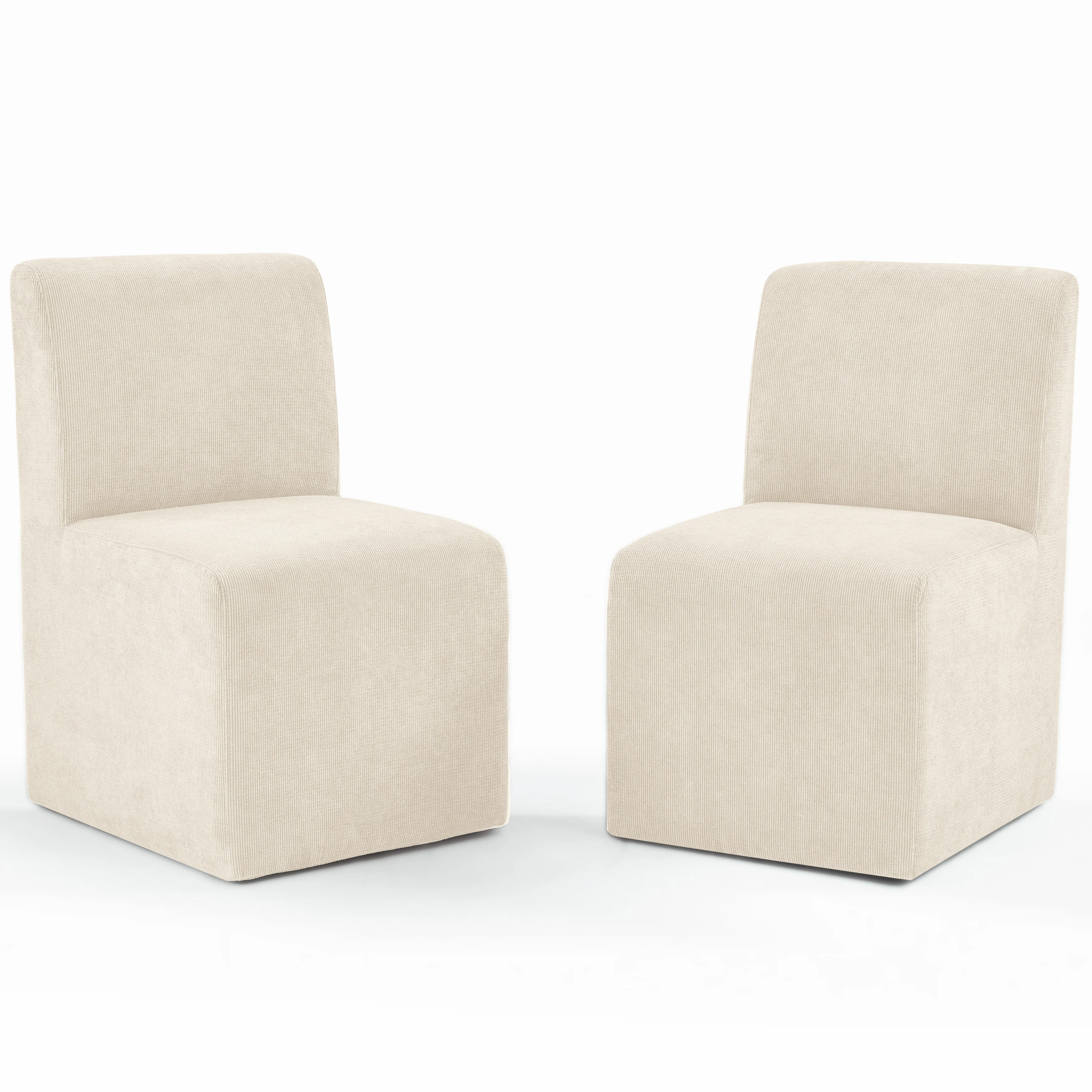 Chenille Upholstered Dining Chair With Casters (Set of 2) | Wayfair North America
