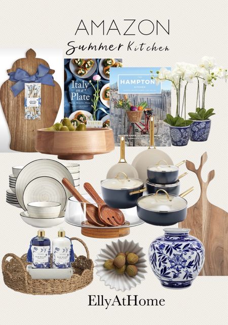 Amazon home summer kitchen refresh. Shop pretty blue accent, wood boards, wood bowl, recipe book, potted orchids, dinnerware, soap dispenser, cake plate, quality cookware. Scallop basket Free shipping, sales. Kitchen home decor accessories. 


#LTKSaleAlert #LTKFindsUnder50 #LTKHome