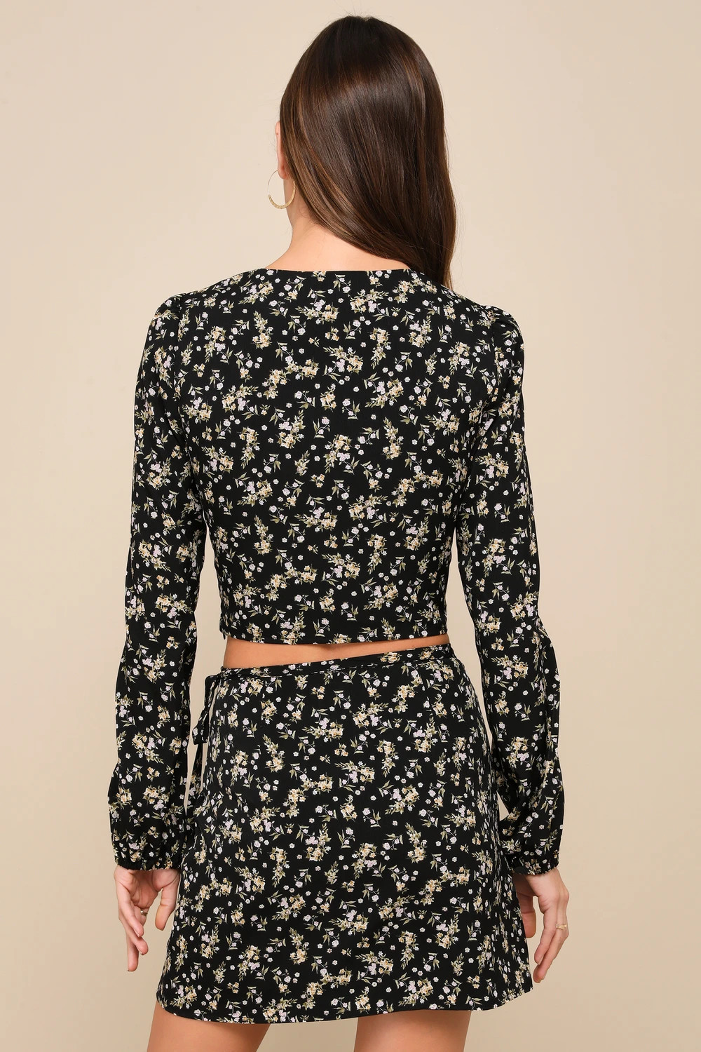 Sophisticated Crush Black Floral Print Two-Piece Mini Wrap Dress | Lulus