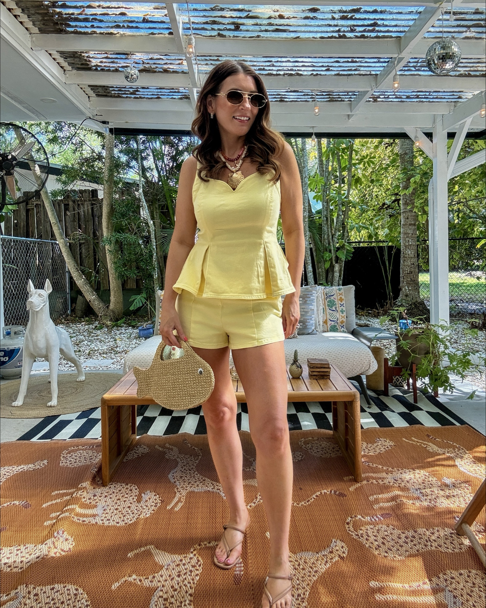 Date night outfit on vacation in Naples, Florida
Steve Madden butter yellow peplum top (size 4)
Steve Madden butter yellow micro shorts (small)
Amazon straw fish shaped handbag
Nude kitten heel sandals
Beaded necklace  

Casual outfit, spring break outfit, date night outfit, summer outfit


#LTKSaleAlert #LTKootd #LTKSeasonal