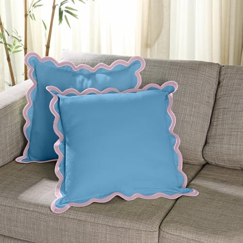 Folkulture Throw Pillow Covers | (18 x 18) Set of 2 Scallop Pillow Cover | Decorative Pillow Covers | Accent Throw Pillows or Outdoor Pillow | Cotton Pillow Covers Standard Size | Blue Throw Pillows | Amazon (US)
