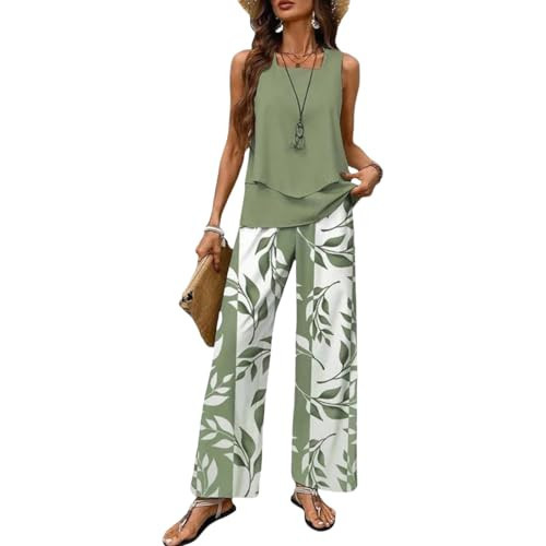 ERTUPE 2 Piece Sets for Women Summer Boho Floral Sleeveless Tiered Tank Top Wide Leg Pants Lounge Set 2026 Going Out Outfit | Amazon (US)