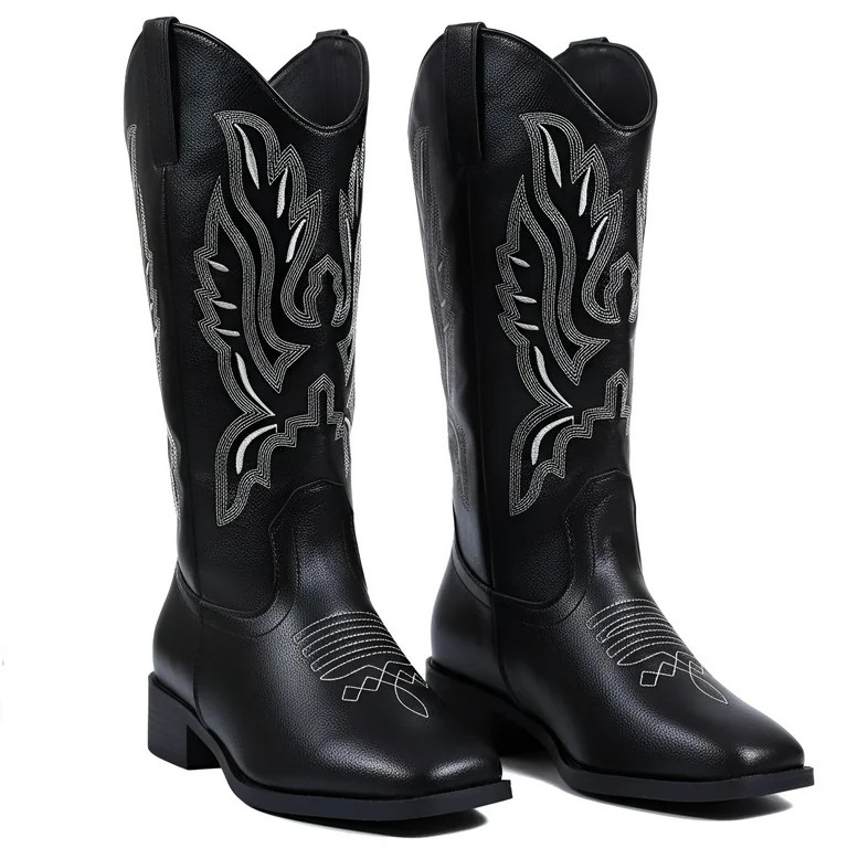 Ecetana Cowboy Boots for Women Wide Calf Square Toe Embroidered Western Cowgirl Boots | Walmart (US)