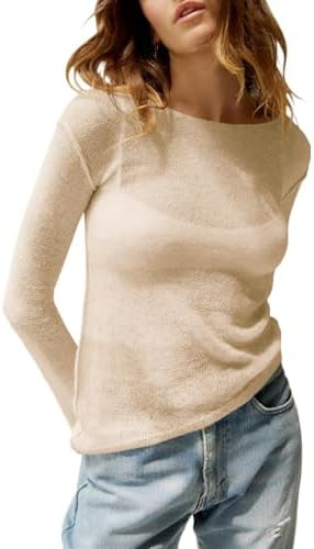 Imily Bela Womens Boat Neck Shirts Long Sleeve Lightweight Knit Pullover Sweaters Casual Sheer Bl... | Amazon (US)