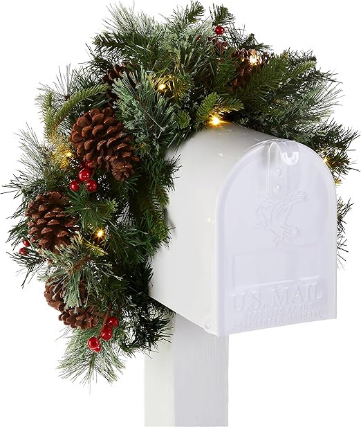 National Tree Company Pre-lit Artificial Christmas Mail Box Swag Flocked with Mixed Decorations a... | Amazon (US)