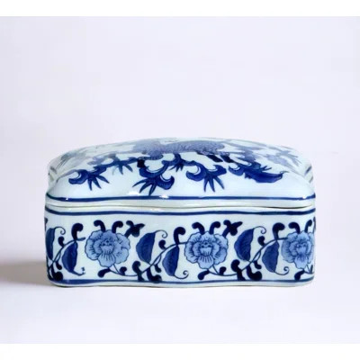 Porcelain Lidded Box with Chinoiserie Deer Design | Wayfair North America