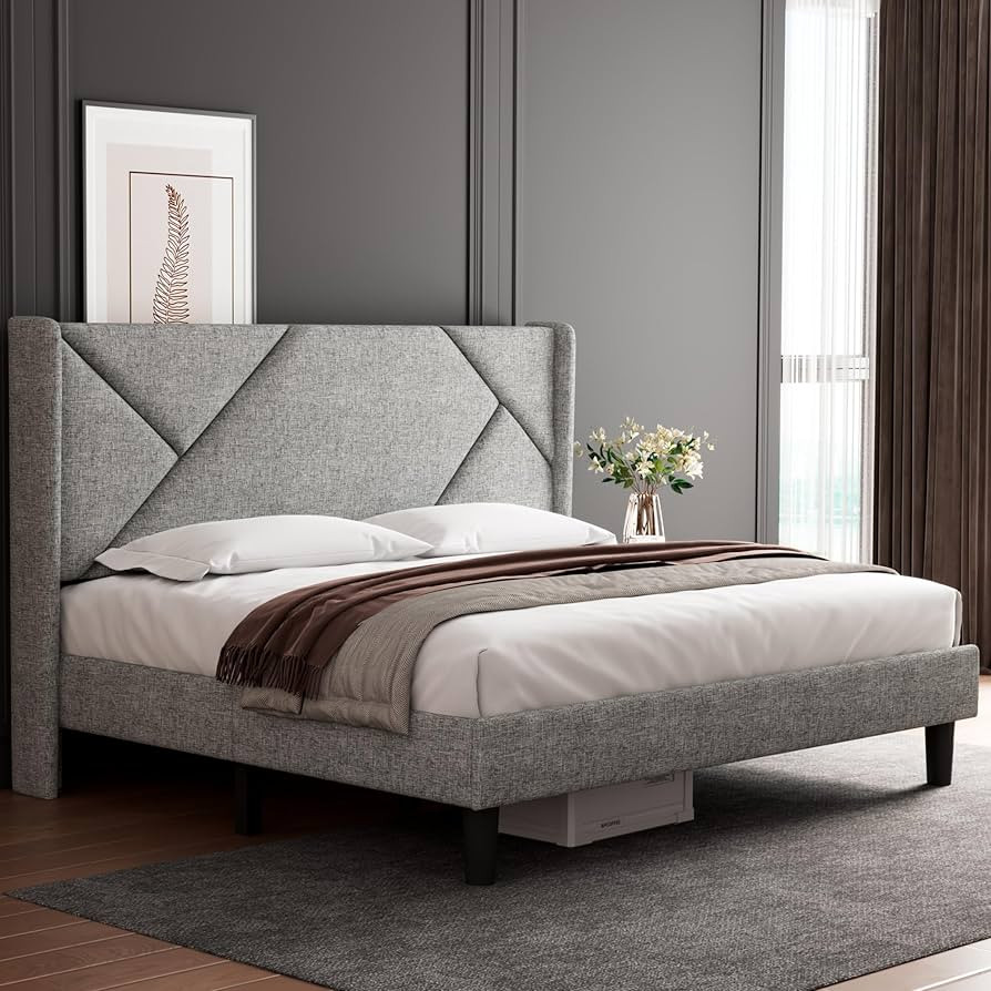 iPormis King Size Platform Bed Frame with Headboard, Upholstered Bed Frame with Solid Wood Slats,... | Amazon (US)