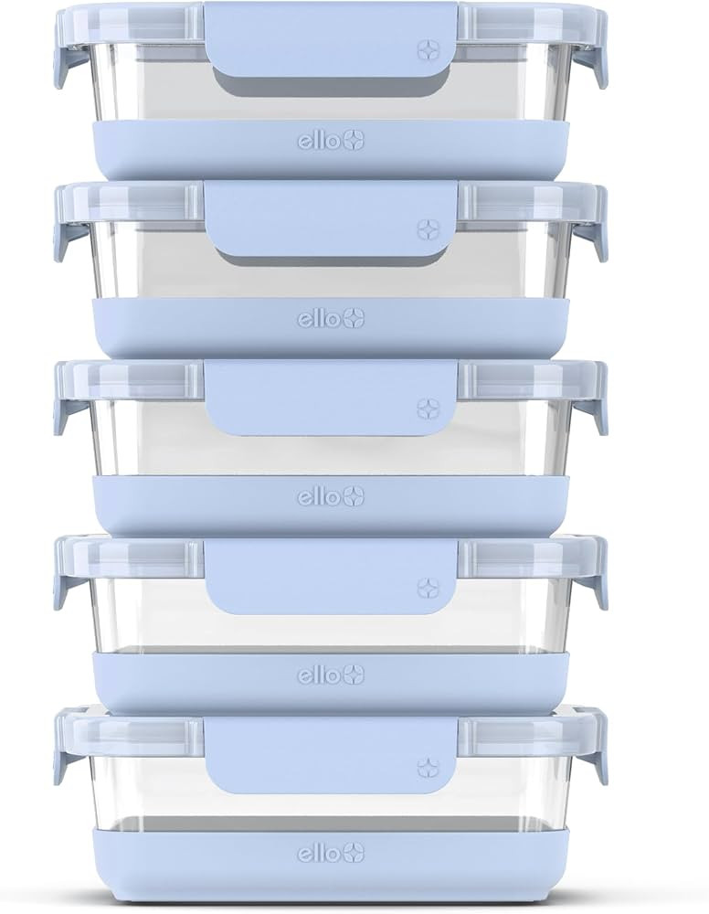 Ello Duraglass 3.4 Cup Meal Prep Sets 10Pc, 5 Pack Set- Glass Food Storage Container with Silicon... | Amazon (US)