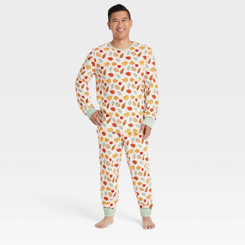 Men's Fall Leaf Print Matching Family Pajama Set - Cream | Target
