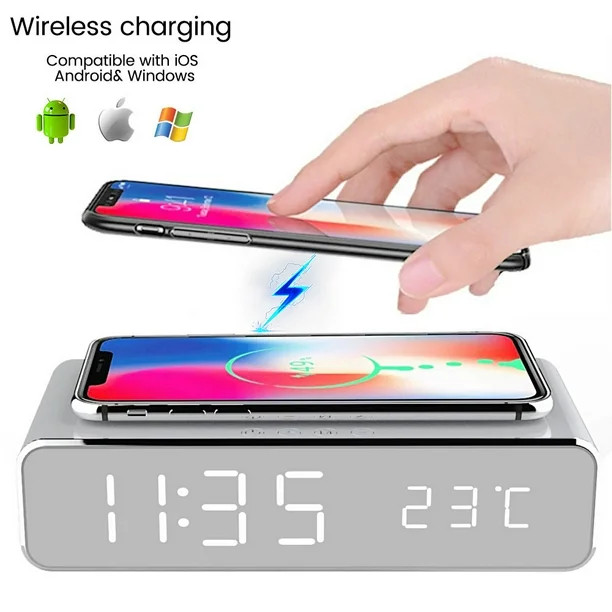 Willkey Wireless Charging Alarm Clock Electric Led Digital Alarm Clock with Desktop Thermometer H... | Walmart (US)