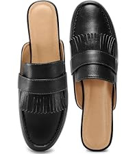 Womens Mules Comfortable Flats: Fringe Closed Round Toe Slip On Backless - Dressy Casual Work Sho... | Amazon (US)