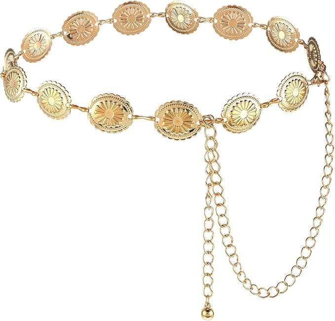 Western Metal Concho Belt, Hollow Out Daisy Chain Belt Adjustable Boho Waist Chain Country Concer... | Amazon (US)